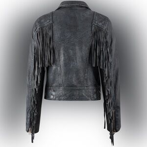 Mauritius Zoe Fringe Leather Jacket in Blue Denim